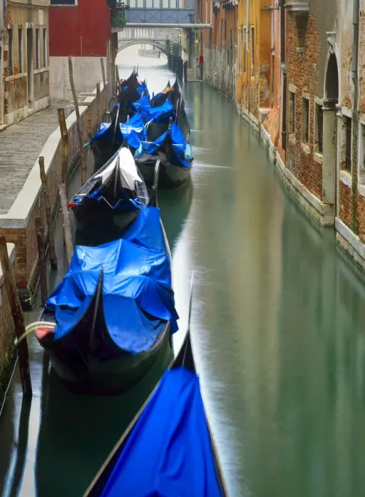 Framed Print : Italy, Venice. Gondolas moored in canal. Credit as: Jim Nilsen  /  Jaynes Gallery  /  DanitaDelimont