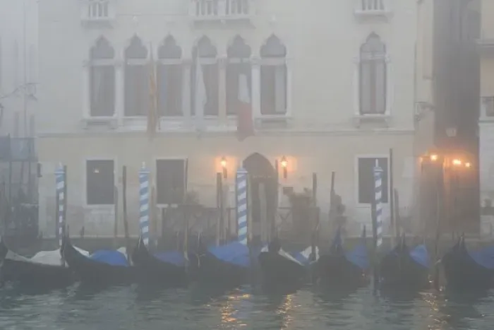 Framed Print : Italy, Venice. A row of gondolas seen through the fog on the Grand Canal Framed Print : Italy, Venice. A row of gondolas seen through the fog on the Grand Canal