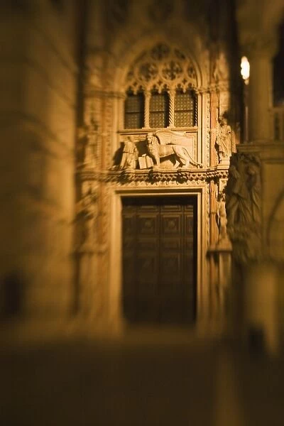 Italy, Venice, Selective Focus of Door and The Palazzo Ducale, or Doges Palace