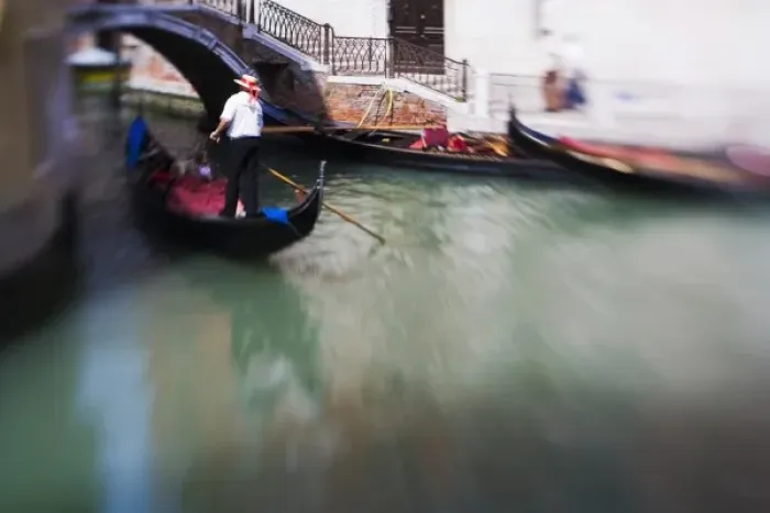 Framed Print : Italy, Venice, Selective Focus of Gondola in the Canals of Venice