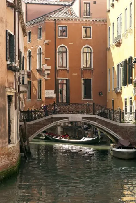 Framed Print : Italy; Venice. A small bridge over a side canal in Venice