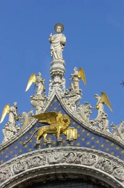 Italy, Venice, detail of St. Marks Basilica in St. Marks Square