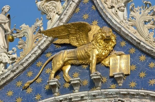 Italy, Venice, detail of St. Marks Basilica in St. Marks Square