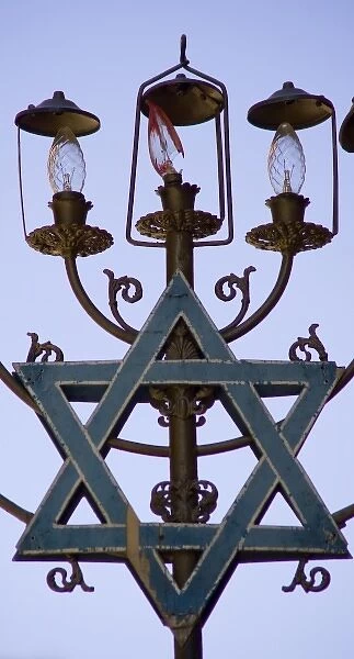 Italy, Venice. Star of David with lights in the Jewish Ghetto