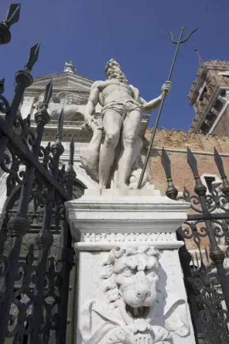 Framed Print : Italy, Venice. Statue of Neptune in front of the Arsenal