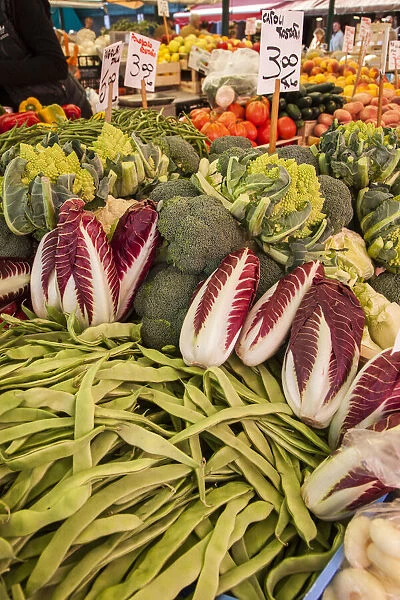 Italy, Venice. A variety of vegetables on display and for sale in the Rialto Market