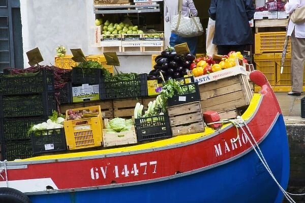 Italy, Venice, Vegetable Boat along the Small Back Canal