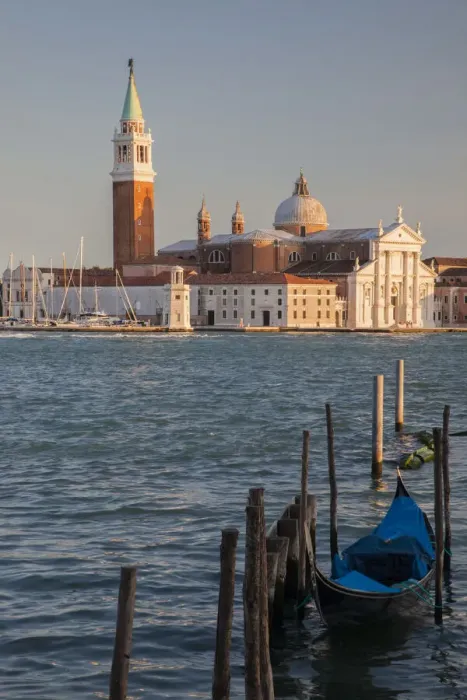 Framed Print : Italy, Venice. View of gondolas in front of Piazza San Marco (St. Marks Square) towards San Giorgio Maggiore, Venice, Italy