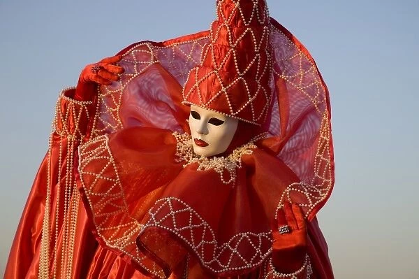 Italy, Venice. Woman dressed in costume for annual Carnival festival
