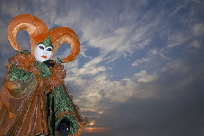 Framed Print : Italy, Venice. Woman dressed in costume for annual Carnival festival. Credit as