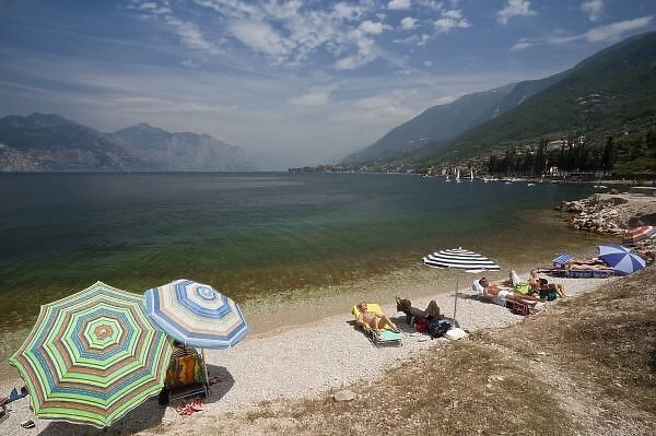 Italy, Verona Province, Brenzone. Lake Garda beachgoers