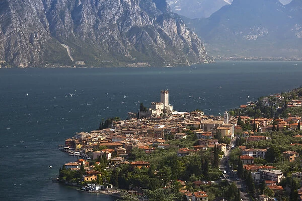 ITALY, Verona Province, Malcesine. Aerial town view