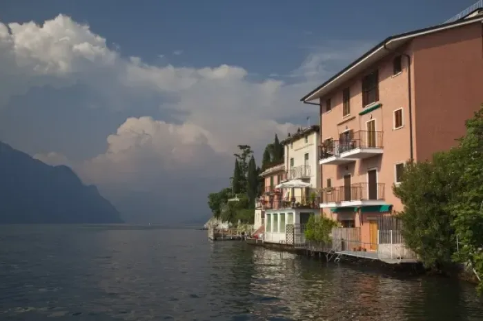 Framed Print : Italy, Verona Province, Malcesine. Lakefront houses