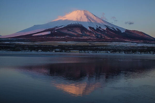 Japan, Honshu Island. Mt. Fuji and lake at sunrise