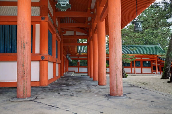 Japan, Kyoto. Colorful Shinto shrine on grounds of the Heian Jingu Shrine. Credit as
