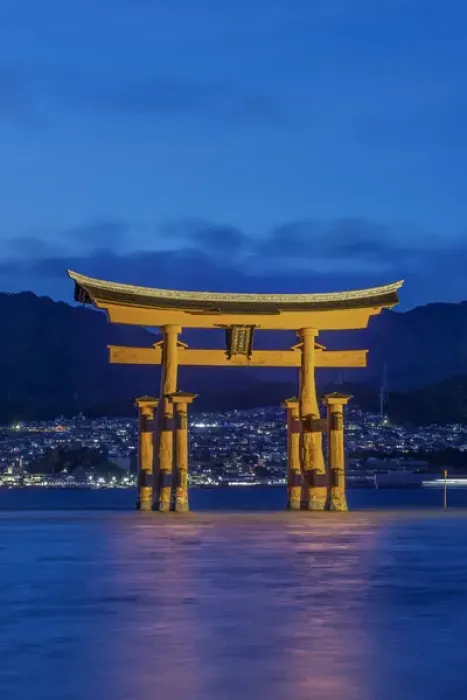 Framed Print : Japan, Miyajima, Itsukushima Shrine, Twilight Floating Torii Gate
