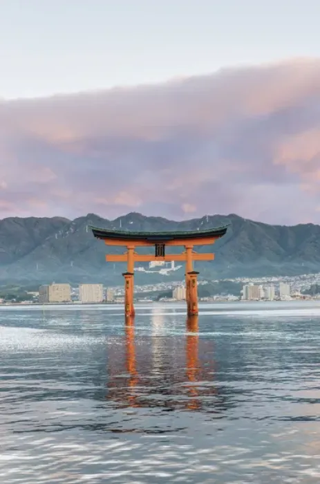 Framed Print : Japan, Miyajima, Itsukushima Shrine, Floating Torii Gate at Sunrise