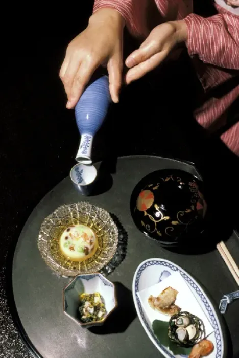 Framed Print : Japan, Tokyo. Sake service, and delicacies Framed Print : Japan, Tokyo. Sake service, and delicacies