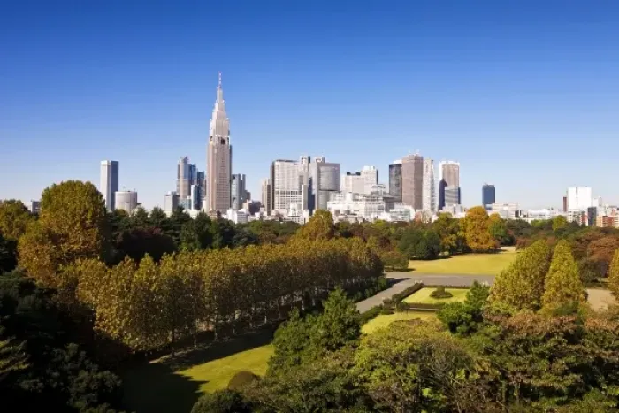 Framed Print : Japan. Tokyo. Shinjuku District Skyline and Shinjuku Gyoen Garden