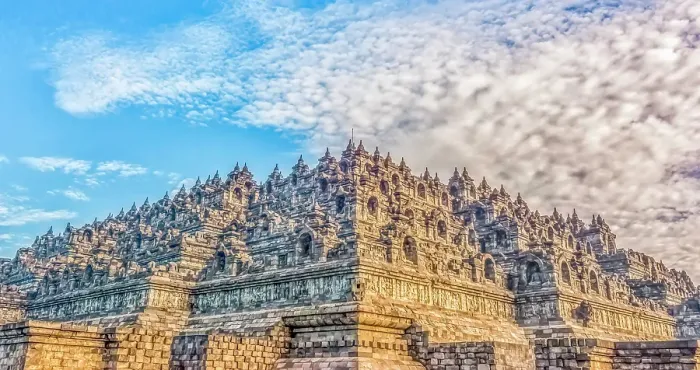 Framed Print : Java, Indonesia. Panorama view of Borobudur Temple, the largest Buddhist Temple in the world, built in 8th Century without mortar or cement