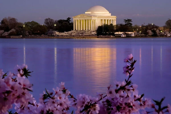 The Jefferson Memorial and Tidal Basin in April with cherry blossoms, Washington DC