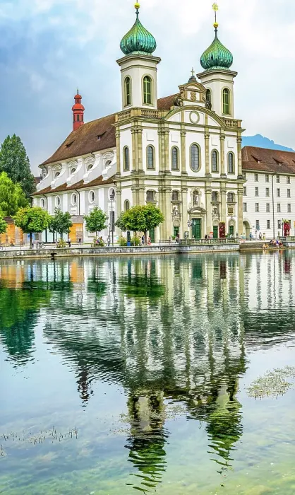 Framed Print : Jesuit Church Inner Harbor reflection, Lucerne, Switzerland
