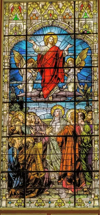 Framed Print : Jesus Ascension to Heaven stained glass Gesu Church, Miami, Florida. Built 1920's. Glass by Franz Mayer Framed Print : Jesus Ascension to Heaven stained glass Gesu Church, Miami, Florida. Built 1920's. Glass by Franz Mayer