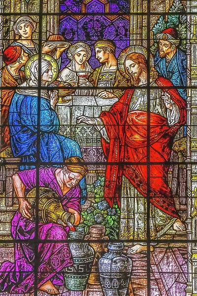 Jesus Changing Water Wine stained glass Gesu Church, Miami, Florida. Built 1920's. Glass by Franz Mayer