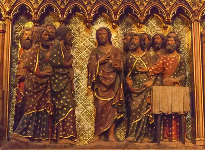 Framed Print : Jesus Christ Twelve Disciples Wooden Panel statues Sculpture, Notre Dame Cathedral, Paris