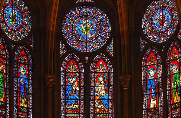 Jesus Christ Mary Angels stained glass, Notre Dame Cathedral, Paris, France