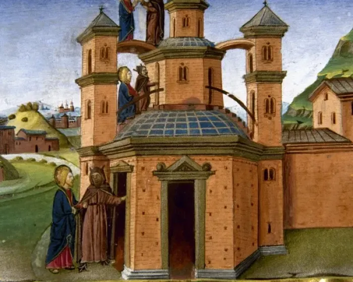 Framed Print : Jesus and the Devil on the pinnacle of the temple. Codex of Predis (1476). Royal Library