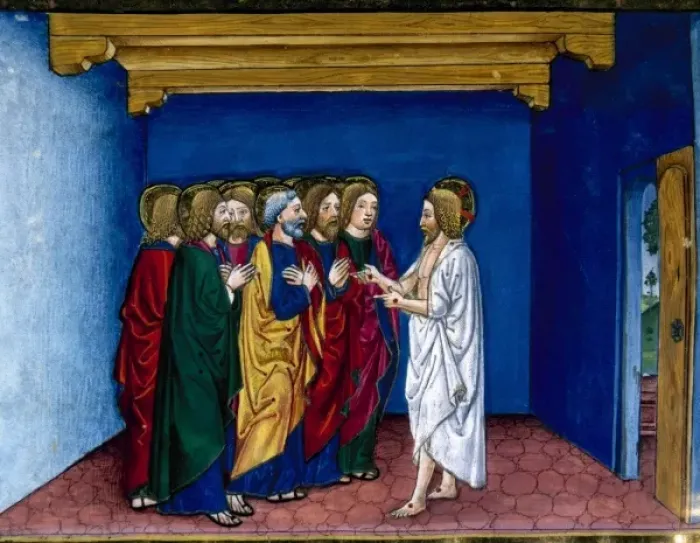 Framed Print : Jesus tells the apostles the parable of the friend who came to the house at midnight Framed Print : Jesus tells the apostles the parable of the friend who came to the house at midnight