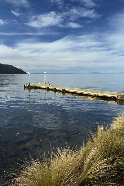 Jetty and Lake Taupo, Braxmere, Tokaanu, near Turangi, North Island, New Zealand