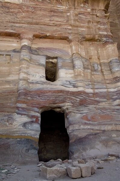 Jordan, Ancient Nabataean city of Petra. The Silk Tomb, named for the colorful sandstone