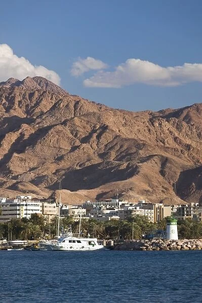 Jordan, Aqaba, city view from the Red Sea, late afternoon