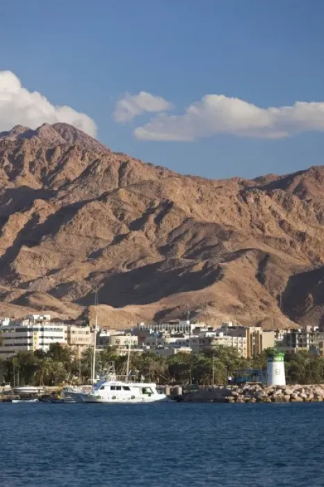 Framed Print : Jordan, Aqaba, city view from the Red Sea, late afternoon