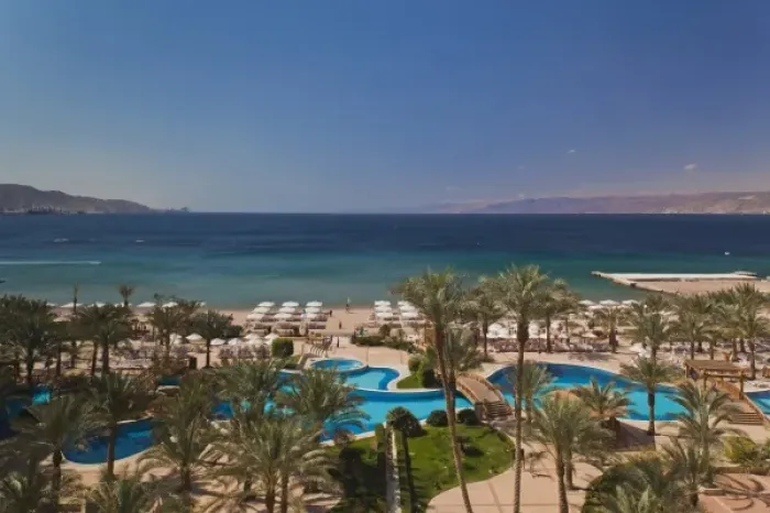 Framed Print : Jordan, Aqaba, elevated view of Red Sea and beach