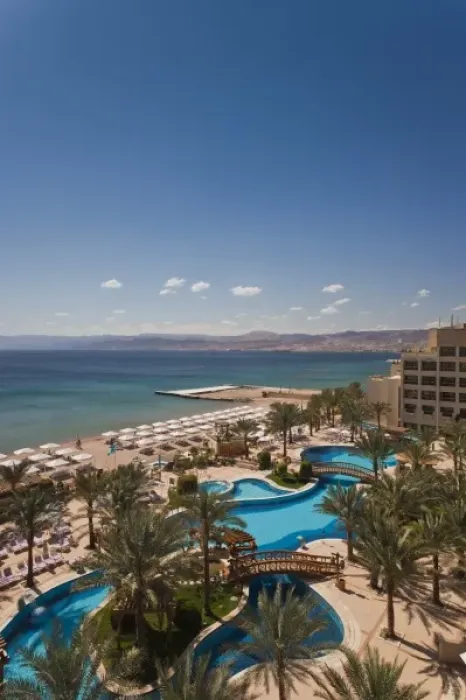 Framed Print : Jordan, Aqaba, elevated view of Red Sea and Eilat, Israel from Intercontinental Hotel