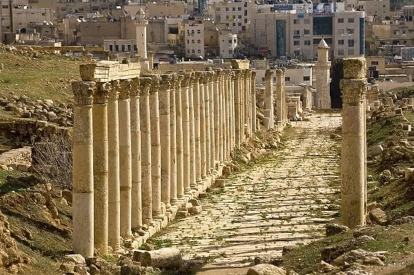 Jordan, Jerash. Colonnaded street of the 2, 000-year-old Roman Decapolis city of Jerash