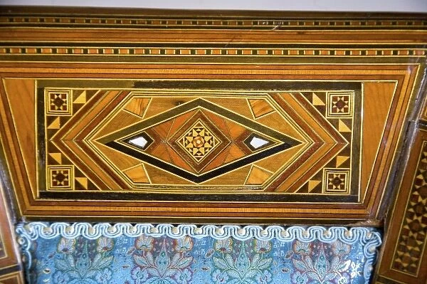 Jordan, Madaba. Classic 16th Century wood mosaic pattern of Egyptian-Turkish origin
