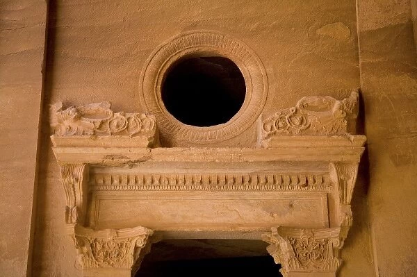 Jordan, Petra. Exquisite architectual sculpturing of the sandstone Treasury of Petra