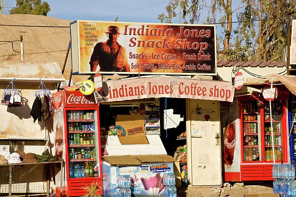 JORDAN, Petra. Indiana Jones-themed snack and coffee shop near the entrance to Petra