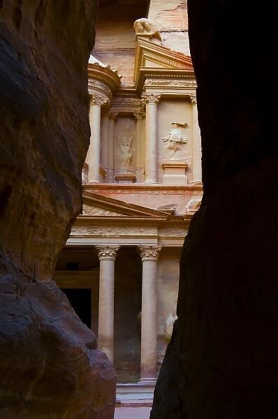 Jordan, Petra, the Treasury (Al-Khazneh) at the end of the Siq