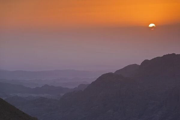 Jordan, Petra-Wadi Musa, sunset over Petra hills