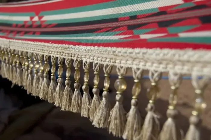 Framed Print : Jordan, Wadi Rum. Traditional Bedouin tent cover with beaded tassels Framed Print : Jordan, Wadi Rum. Traditional Bedouin tent cover with beaded tassels