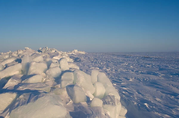 jumbled ice on the frozen Arctic ocean, off Herschel island and the Mackenzie River delta