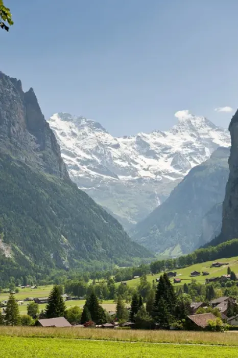 Framed Print : Jungfrau Region, Switzerland. Jungfrau massif above Lauterbrunnen Framed Print : Jungfrau Region, Switzerland. Jungfrau massif above Lauterbrunnen