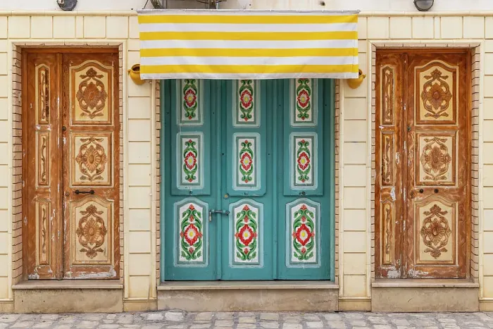Framed Print : Kairouan, Tunisia. A colorful door on a building in the city of Kairouan Framed Print : Kairouan, Tunisia. A colorful door on a building in the city of Kairouan