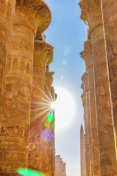 Karnak, Luxor, Egypt. Columns of the Great Hypostyle Hall at the Karnak Temple Complex