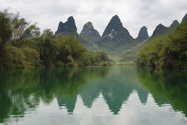 Karst hills with Longjiang River, Yizhou, Guangxi Province, China